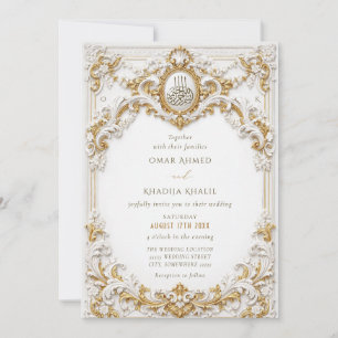 Invitación Marco de lujo dorado y blanco barroco Boda islámic