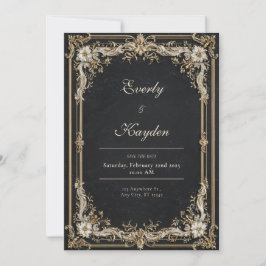 Invitación Marco de lujo Grand Gold Barroco Corbata Negra Bod