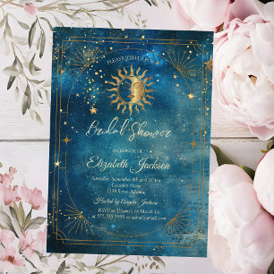 Invitación Marco de Luna Celestial Azul para Despedida de Sol