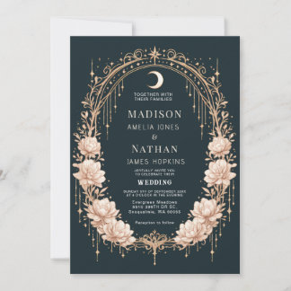 Invitación Marco de luna celestial de oro Boda romántica
