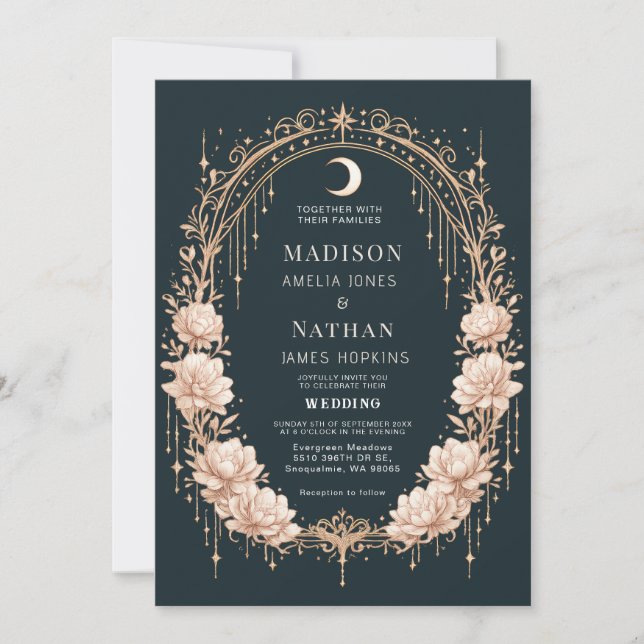 Invitación Marco de luna celestial de oro Boda romántica (Anverso)