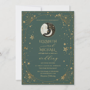 Invitación Marco de luna y sol celestial para boda