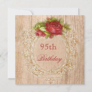 Invitación Marco de madera de rosa roja de cumpleaños número 