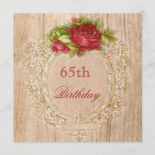 Invitación Marco de madera rojo rosa de 65 años de antigüedad