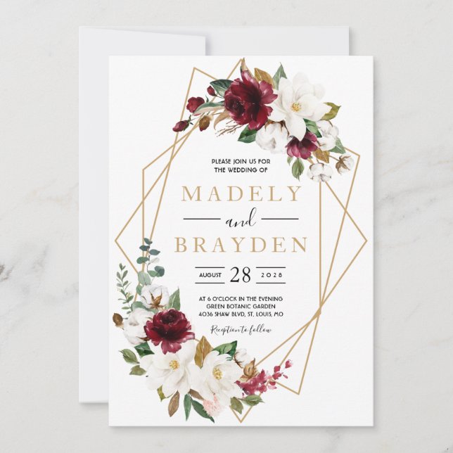 Invitación Marco de Magnolia Burdeos Elegante Floral (Anverso)