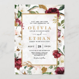 Invitación Marco de Magnolia Burdeos Floral Elegante