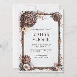 Invitación Marco de Mandala de Boda con Rubor Azul Polvorient