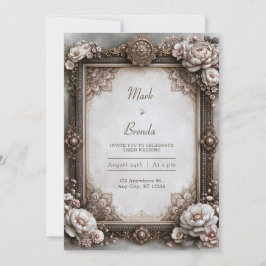 Invitación Marco de mandala floral de marfil antiguo para bod
