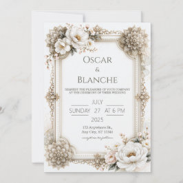 Invitación Marco de Mandala Floral de Marfil para Boda