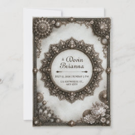 Invitación Marco de Mandala Ornamentado de Plata Antigua Boda