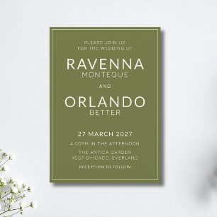 Invitación Marco de marfil verde oliva Boda moderna con diner