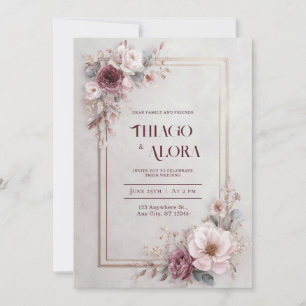 Invitación Marco de Mármol Rosa Malva de Lujo para Boda