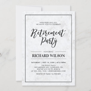 Invitación Marco de mármol y negro   Fiesta de jubilación mod
