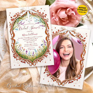 Invitación Marco de Moda moderno Flores salvajes Foto Ducha d