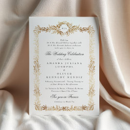 Invitación marco de monograma botánico de oro elegante boda
