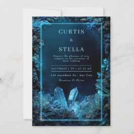 Invitación Marco de Neón de Cristal Azul Eléctrico para Boda