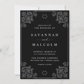 Invitación Marco de origen vintage | Boda elegante Moody Blac