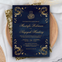Marco de Oro Antiguo Boda Islámica Azul Marino