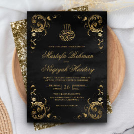 Invitación Marco de oro antiguo Boda islámico negro