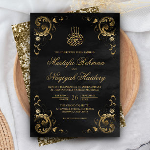 Invitación Marco de oro antiguo Boda islámico negro