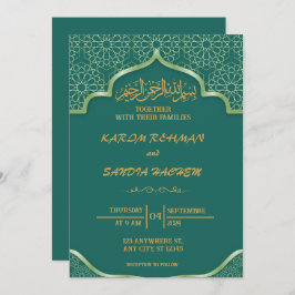 Invitación Marco de oro antiguo Boda islámico verde esmeralda