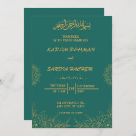 Invitación Marco de oro antiguo Boda islámico verde esmeralda