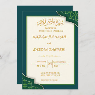 Invitación Marco de oro antiguo Boda islámico verde esmeralda
