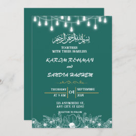 Invitación Marco de oro antiguo Boda islámico verde esmeralda