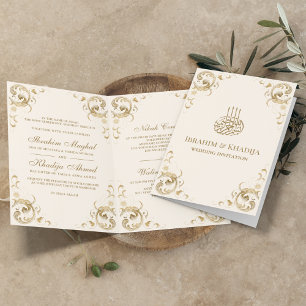 Invitación Marco de oro antiguo crema marfil boda islámica