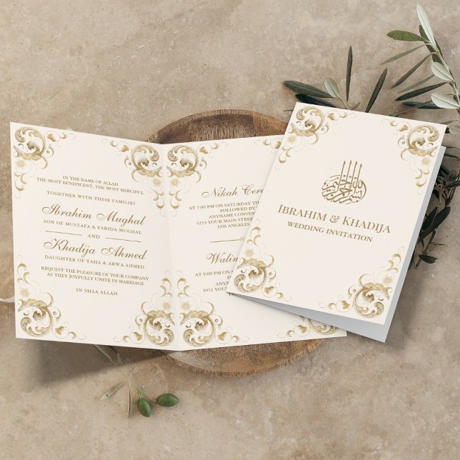 Invitación Marco de oro antiguo crema marfil boda islámica (Subido por el creador)