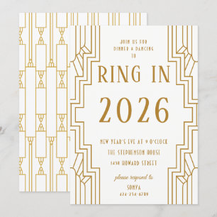 Invitación Marco de oro Art Deco Fiesta de Nochevieja