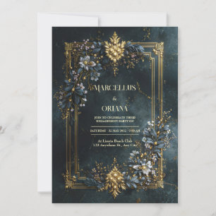 Invitación Marco de Oro Barroco de Lujo Floral Bodas Verde Te