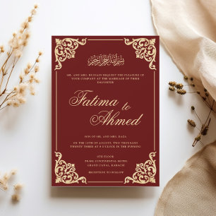 Invitación Marco de Oro Barroco Opulento Boda Musulmana Burgu