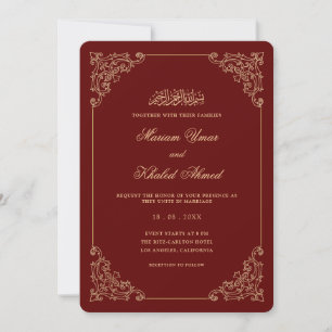 Invitación Marco de oro barroco ornamentado boda musulmana bu