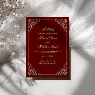 Invitación Marco de oro barroco ornamentado boda musulmana bu