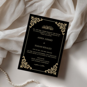 Invitación Marco de oro barroco para boda musulmana negra rom