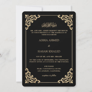 Invitación Marco de Oro Barroco Romántico Boda Musulmana Negr