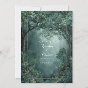 Invitación Marco de Oro Bosque Brumoso del Bosque Esmeralda