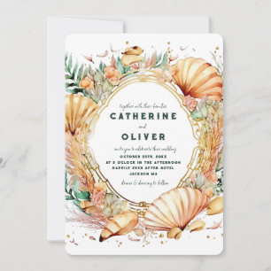 Invitación Marco de oro de concha marina Boda de verano en la