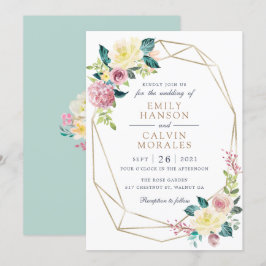 Invitación Marco de oro de vegetación amarillo con floral geo