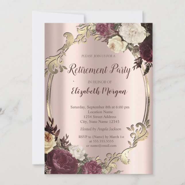 Invitación Marco de oro elegante de Swirls,Jubilación de Borg (Anverso)