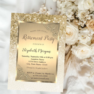 Invitación Marco de oro elegante,Jubilación de secuelas