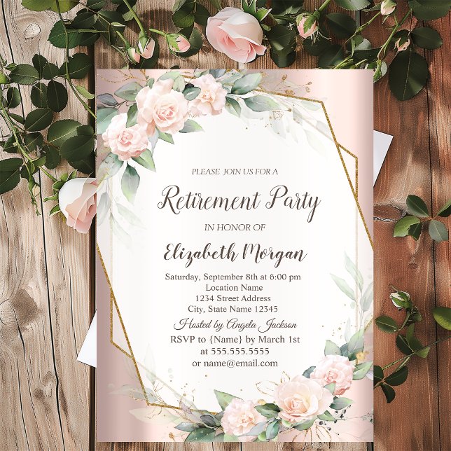 Invitación Marco de oro elegante, Rosas, retiro de oro Rosa (Subido por el creador)