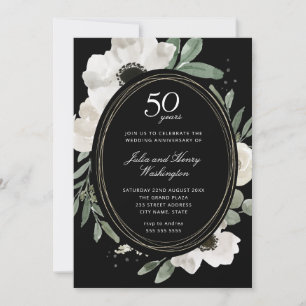 Invitación Marco de oro floral con acuarela oscura 50 anivers