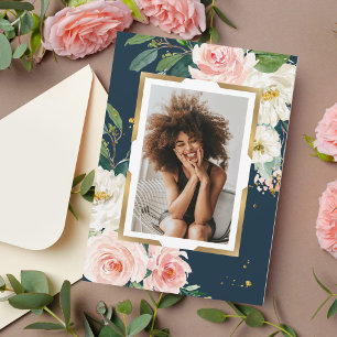 Invitación Marco de oro floral rosa de la marina rusa y Rubor