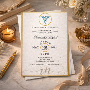 Invitación Marco de oro formal para graduada de enfermería pr