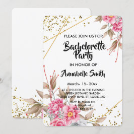 Invitación Marco de oro geométrico bachiller de floral rosa