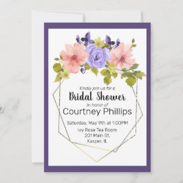 Invitación Marco de oro geométrico de flor silenciada de colo