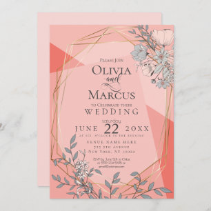 Invitación Marco de oro geométrico floral de moda Boda de cor