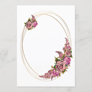 Invitación Marco de oro ovalado con flores de acuarela rosa